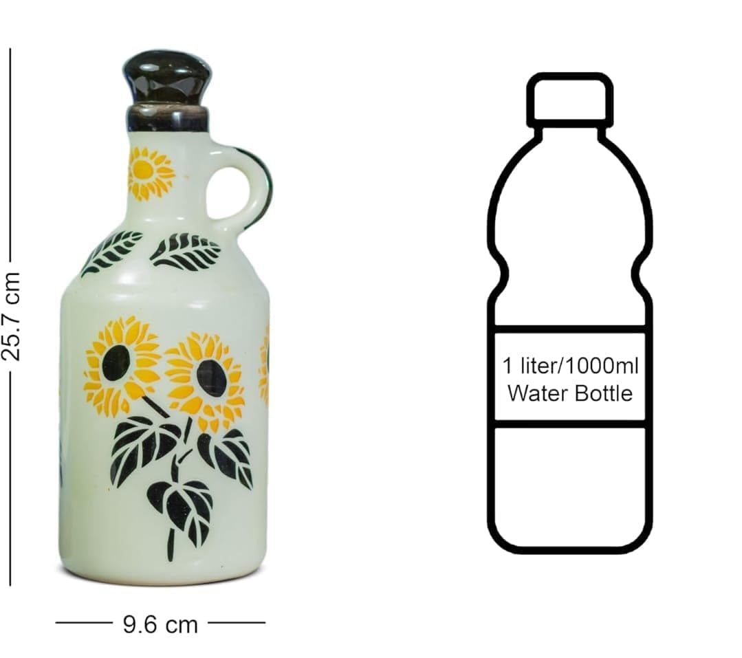Kalaa By N® Handmade Ceramic Oil Dispenser for Kitchen Oil Bottle Ideal for Storage of Cooking Oil | Microwave Safe | Oil Bottle (Yellow Sunflower, 1000ml) - Image 5 thumbnail