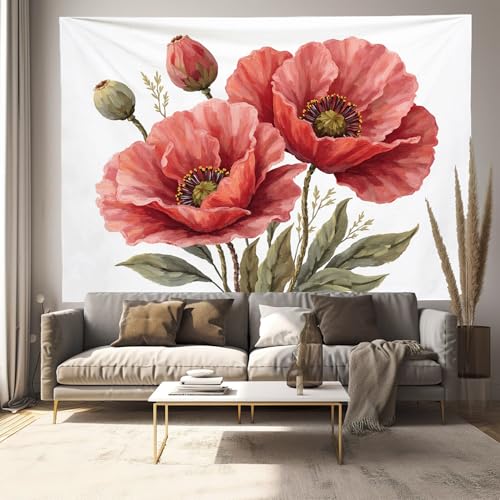 Tapisserie murale coquelicot 230x150 cm rouge et vert pour decoration chambre