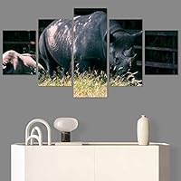 SIGNWIN 5 Panel Canvas Wall Art Animals Black and White Dramatic Duotone Modern Artwork for Home Decorations Ready to Hang - 60