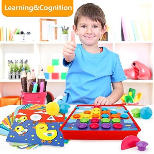 JoyGrow Button Art Toys Color Matching Mosaic Pegboard for Kids,2-in-1 Color Geometry Shape Cognition Skill Early Learning Educational Toys for Boys and Girls 72 PCS Buttons and 24 templates 8 51y0QXFSupL. AC