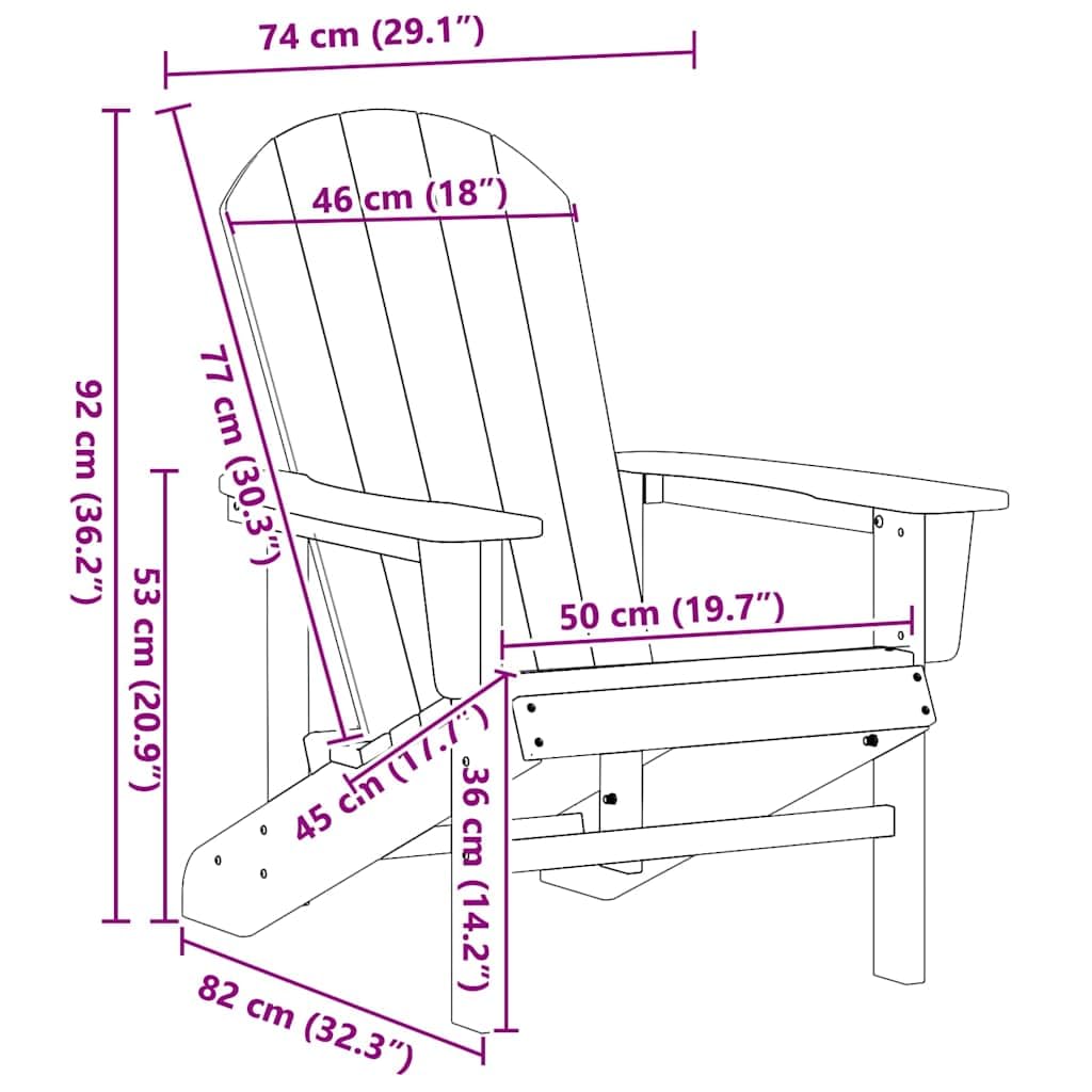 vidaXL Chaise Adirondack Gris Clair 82 x 74 x 92 cm HDPE, Chaise Adirondack, mobilier de Jardin Moderne, Salon extérieur stylé, Fauteuil détente, relaxez-Vous à l'extérieur