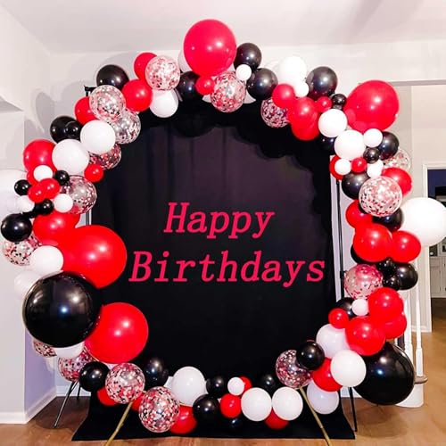 Image of Black Red Balloons, 12 Inch Black Red White and Silver Latex Balloons with Confetti Balloon Party Decoration for Cartoon Birthday Race Car Game Theme Graduation Halloween Party Supplies