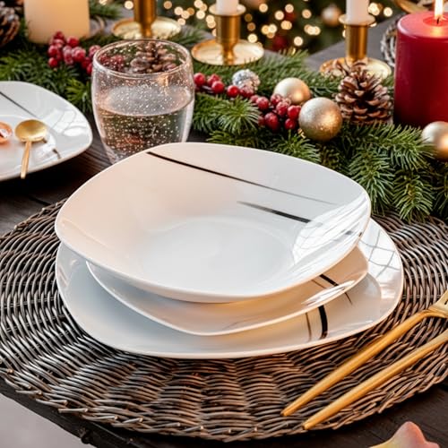 Foto von SÄNGER | Kombiservice Bilgola Black Lines, 36-teiliges Geschirrset für 6 Personen, Teller aus Porzellan in mit Schwarzen Linien | PREMIUM COLLECTION