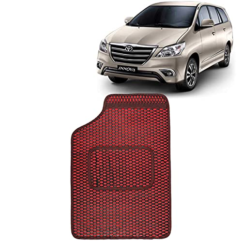 Image of Kingsway Dotted Design Car Floor Foot Mats Universal Fit for Toyota Innova, Model Year : 2012-2015, Water and Dustproof, Color Red, Set of 5 Pieces