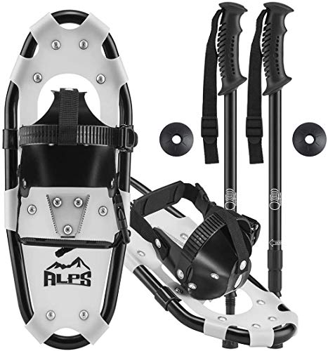 ALPS 17 Inch Snow White Shoes for Boys Women Men with Pair Antishock Snowshoes Poles, Free Carrying Tote Bag
