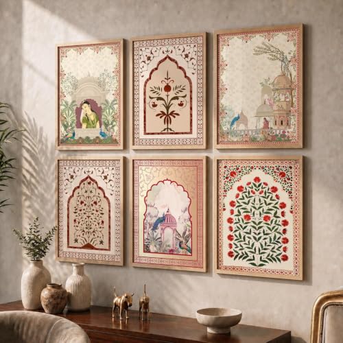 Image of kotart Premium Digital Madhubani Paintings with Frame for Home Decoration - Pichwai Decor Painting for Living Room Bedroom Office Room Decor - Painting for Wall Decoration - Pack of 6 (Art 3)