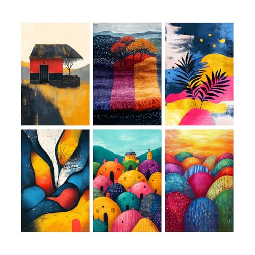 Image of SiddArtify Abstract Landscape Wall Art Prints Set - Colorful Poster Decor for Living Room Bedroom Office - Set of 2-4x6 Inch - Board (Pack of 6) - Sticker (Pack of 6)