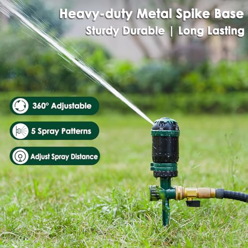 FANHAO Heavy Duty Gear Drive Sprinkler with Metal Spike Base, 5-Pattern Adjustable Sprinkler Irrigation System, 360 Degr - Additional View