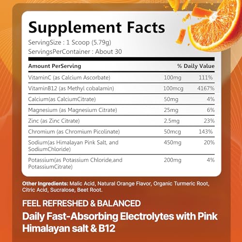 Image of Rosabella Electrolyte Drink Powder - Orange - Zero Sugar Hydration Supplement - Electrolytes with Sodium, Potassium, Magnesium, Calcium - Sports Drink Alternative - 30 Servings (6.1 oz)