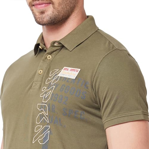 Image of Spykar Men's Slim Fit Ribbed Collar Half Sleeve Solid Casual T-Shirt