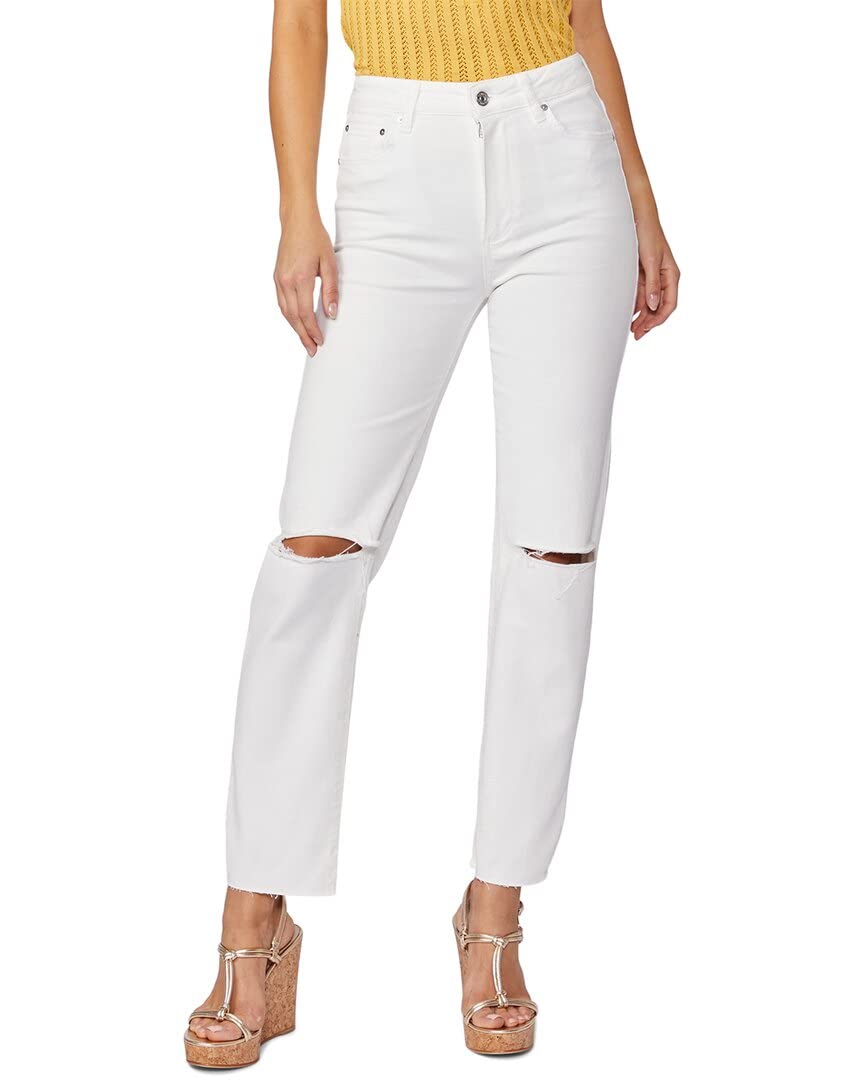PAIGE Women's Stella Ultra High Rise Straight Leg 29" in Bare White Destructed