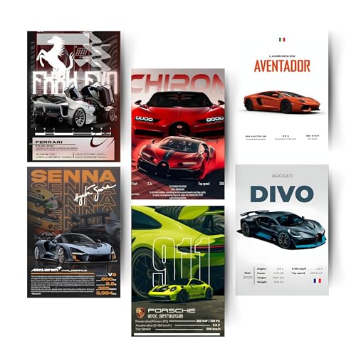 Image of Posters Inc Sports Cars Posters for Wall A4 Size Aesthetic Setup 300 GSM Matte Paper Pack of 6 Automotice Motorsport Decor for Gaming Room, Bedroom, Home, Office & Living Room Glue Dots Included