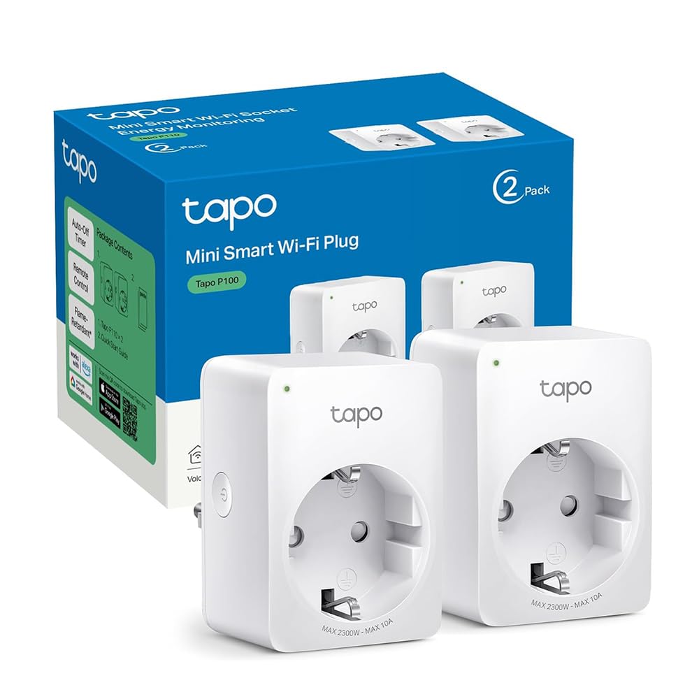 Tapo Tapo Prise Connectée WiFi, Prise Intelligente compatible avec Alexa et Google Home, 10A Type F, Contrôler le radiateur, la cafetière, la lampe à distance, aucun hub requis, Tapo P100(2-pack)