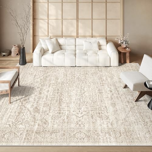 Rugland 6x9 Area Rugs - Stain Resistant Washable Rug, Anti Slip Rugs for Living Room, Vintage Tribal Area Rugs(Distressed Beige, 6'x9')