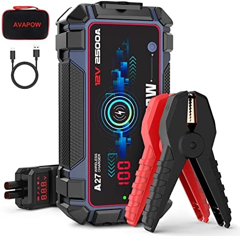 AVAPOW Car Battery Jump Starter 2500A Peak 22800mAh,Portable Jumpstart Starters for Up to 8L Gas 8L Diesel Engine with Booster Function,12V Lithium Jump Charger Pack Box with Smart Safety Clamp, IP65