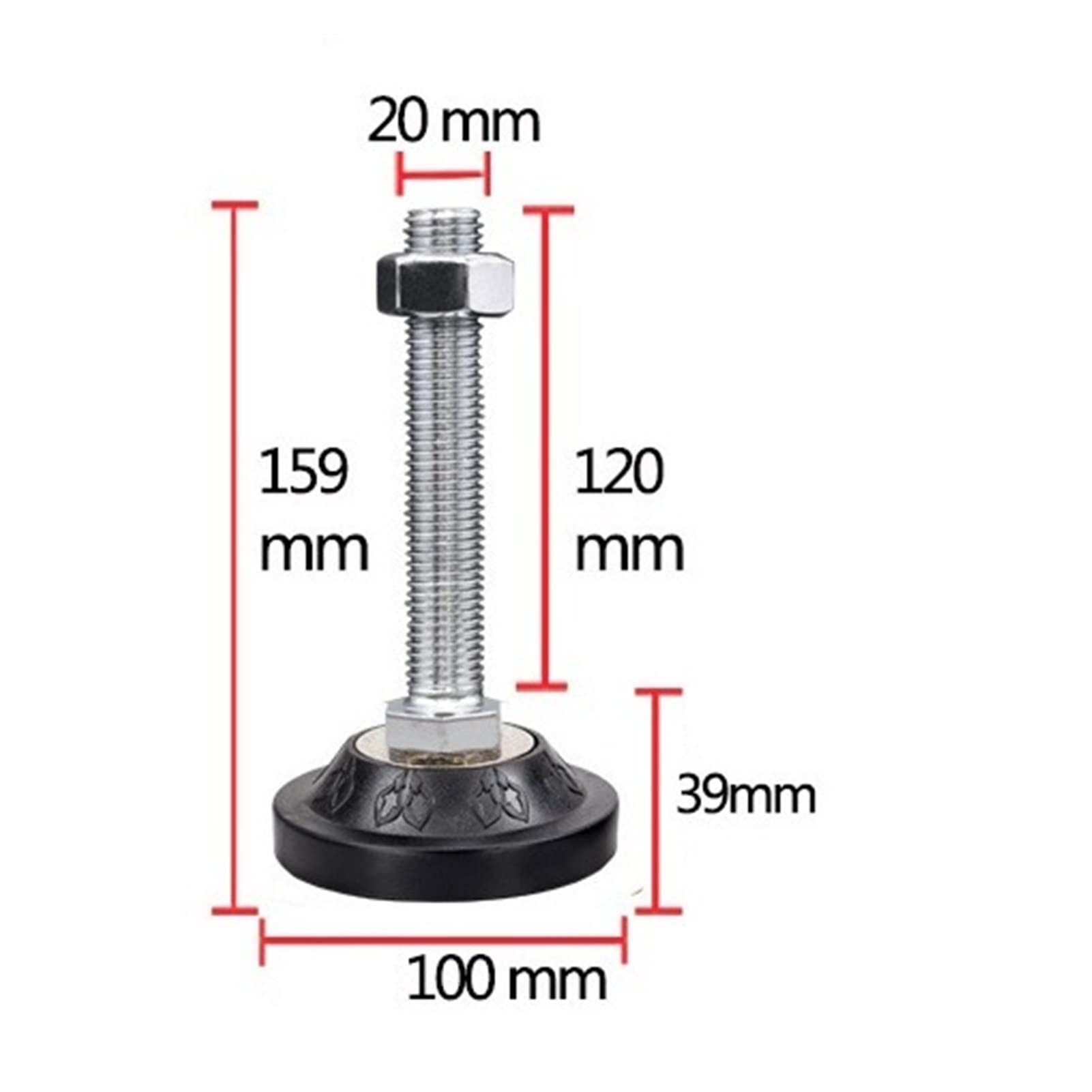 KETTEL 4 Stück Möbel-Nivellierfüße, DIY verstellbare Fußnivellierpads, mit rutschfester PVC-Unterlage, für Möbel und mechanische Ausrüstung (Größe: 100 x m24 x 100 mm)