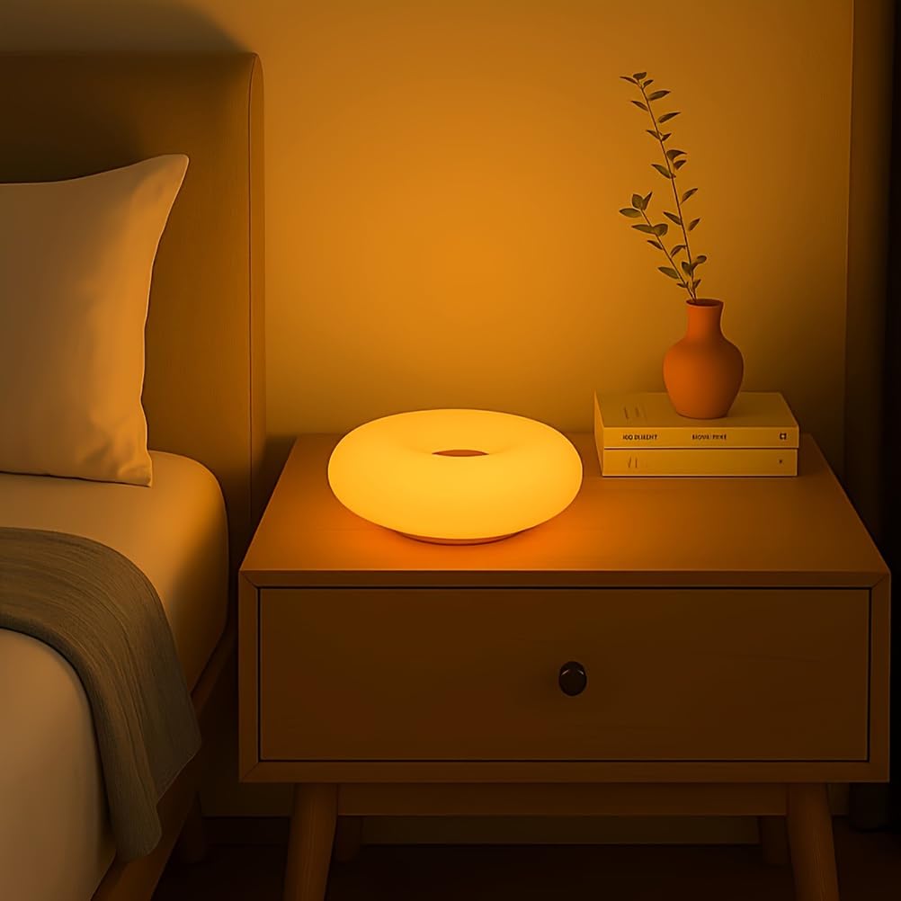 AoLa Lampa Donut Pomarańczowa lampa stołowa LED Donut z kablem i wtyczką Lampa stołowa z regulacją jasności Touch Control Okrągła nowoczesna lampa nocna Dekoracja pokoju dziecięcego Oświetlenie