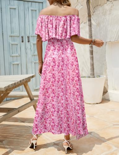 Image of Bluetime Womens Maxi Dress Off Shoulder Floral Print Boho Beach Long Summer Dresses