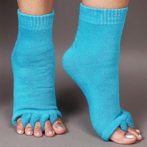 Image of Aegon Foot Alignment Socks Cotton | 5 Toe Separator | For Foot Pain Relief | Bunion Corrector | Hallux Valgus | Plantar Fasciitis | 1 Pair (Blue)