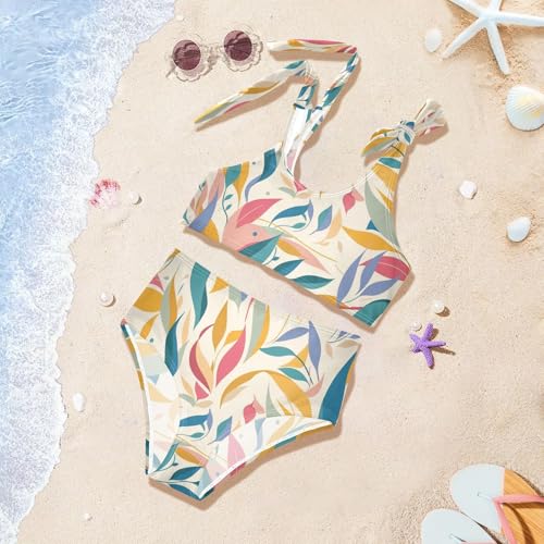 KLL Autmun Trendy Floral Pattern Girls Two Piece Bikini Set Quick-Dry Swimsuit Swimming Suits Adjustable Shoulder Strap 5