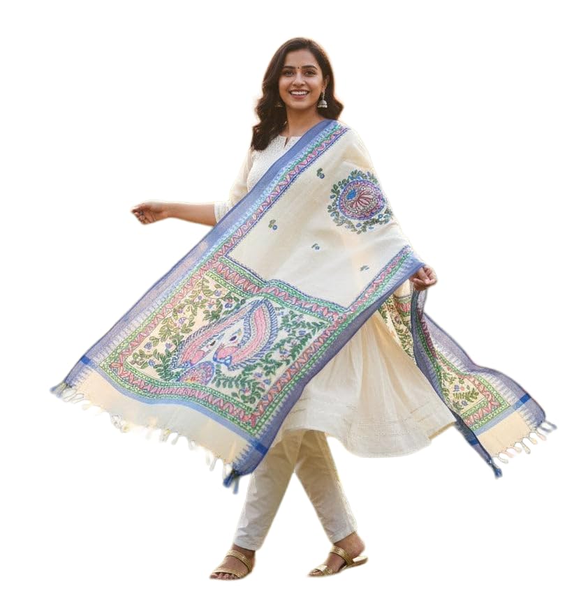 Hand Painted Madhubani Art Cotton Silk Dupatta | Madhubani Collection-picture-47