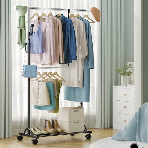 FAVOOSTY Perchero con ruedas, perchero móvil estable, perchero de metal, ajustable, 89,50 × 39,00 × 161,20 cm - imagen 2