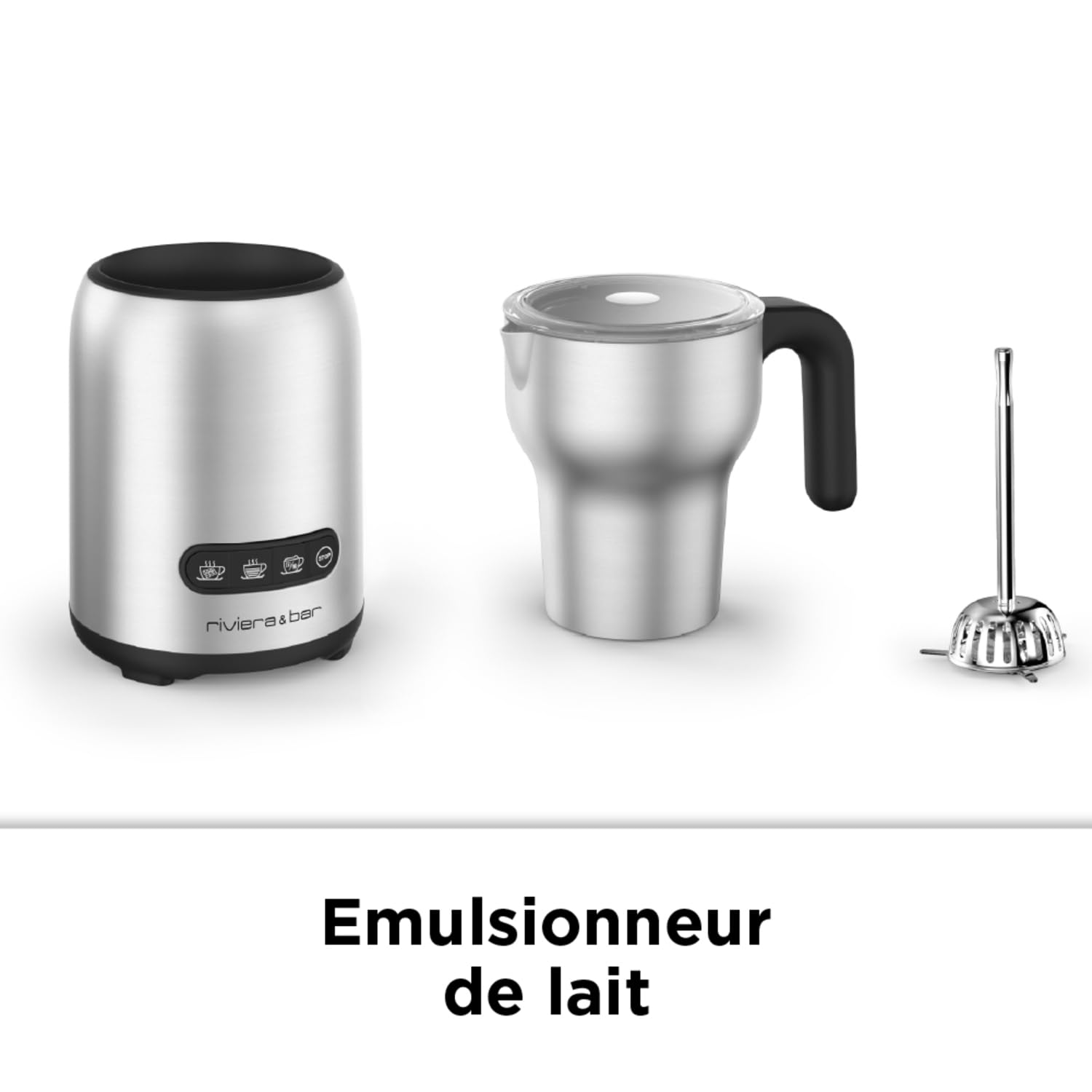riviera&bar Chocolatière et Emulsionneur Induction 600ml - 650W, 4 Fonctions Préréglées, Pot Pivotant 360° - Compatible Lave-Vaisselle - Sécurité Arrêt Automatique - Inox Noir
