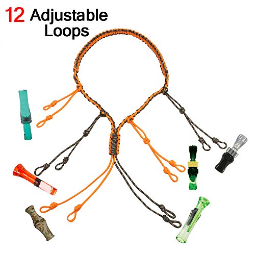 PSKOOK Duck Call Lanyard Paracord Hunting Goose Calls 12 Adjustable Loops Outdoor Predator Gear for Pheasant Waterfowl Hand Braided Necklace (Orange) - Thumbnail 2
