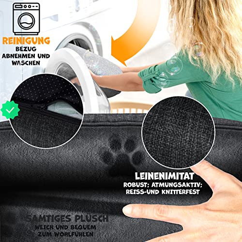 Lovpet® Hundebett Hundekissen Hundekorb Chiller, Inkl. Napf + 3X Kauknochen, Hundesofa Kissen für Kleine, Mittelgroße & Große Hunde, Bezug abnehmbar und waschbar, M 70 x 55 x 21 cm Anthrazit