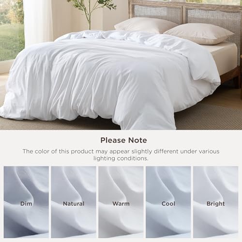 Image of Bedsure Prewashed Bright White Duvet Cover King Only, Cotton-Like Feel | 1 Duvet Cover Only, No Pillow Shams, Ultra Soft, Relaxed Texture, Zipper Closure, 8 Corner Ties, Year-Round, Easy Care