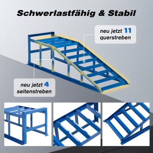 Ponte sollevatore per auto, 2000 kg, set di 2 rampe idrauliche, ingresso piatto a 23°, per cambio olio e cura dell'auto, in acciaio, 94,8 cm, blu