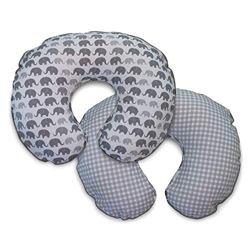 Boppy Premium Pillow Cover, Gray Elephants Plaid, Ultra-soft Microfiber Fabric in a fashionable
