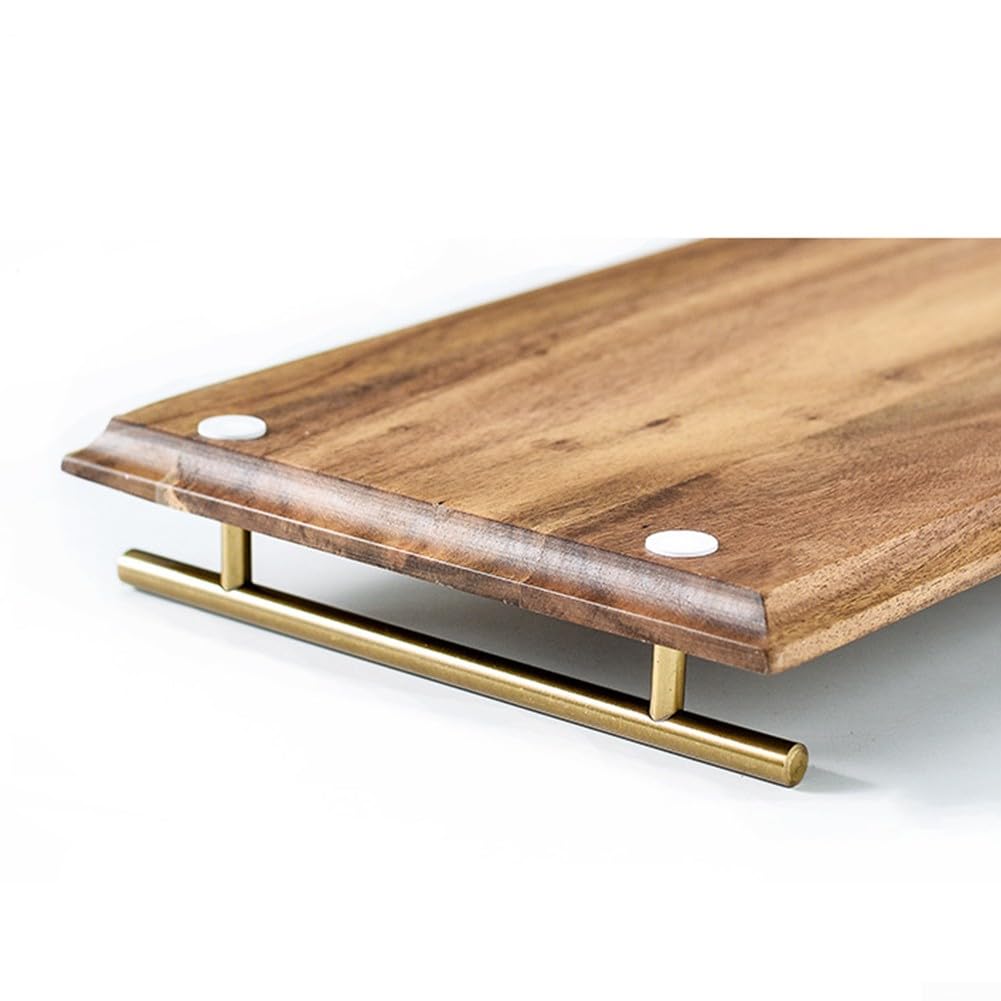 Bandeja de madera para servir, con asas de acero inoxidable, bandeja de madera de acacia, mini tablas rectangulares de embutidos para decoración, comida (grande)