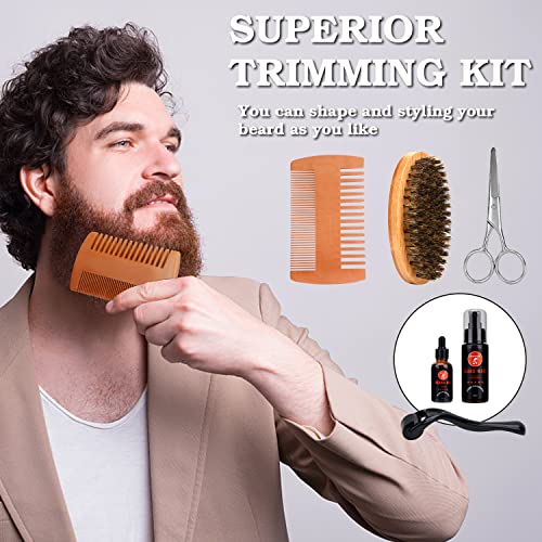 Beard Grooming Kit, Beard Kit with Beard Roller Beard Oil, Beard Balm, Beard Wash, Beard Brush, Beard Comb,Mustache Scissors Beard Care Unique Gifts for Men Beard Set&Kit - Image 5