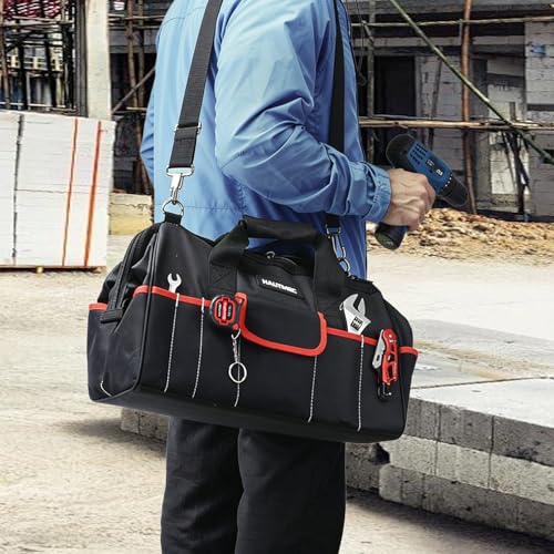 Image of HAUTMEC 3-Piece Large Tool Bag Set (12 inch / 18 inch / 24 inch), Heavy-Duty 1680D Wide Mouth Tool Bag with Metal Frame, Foldable Tool Tote Bag with Non-Slip Base, Double Zippers & Padded Shoulder Strap - HT0297