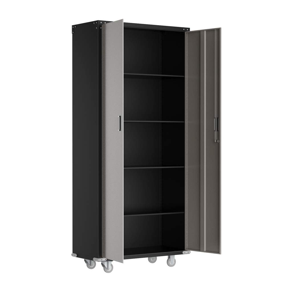 Bonnlo 72" Tall Sliver&Black Garage Storage with Locking Doors