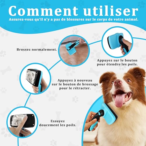 Qianruida Hundebürste Katzenbürste für Katzen und Hunde mit Langem und Kurzem Fell Selbstreinigende Haustierbürste Zur Entfernung von Unterwolle, Hellblau