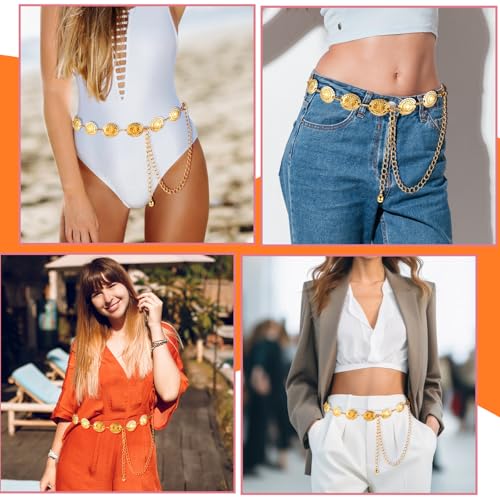 JIEYAO Western Metal Concho Belt, Cowgirl Chain Belts for Women Country Concert Dress Belts Hollow Out Daisy Boho Waist Chain 6
