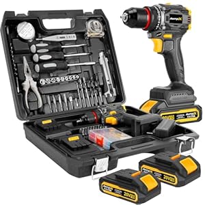 Brushless Compact Drill Tool Set, 60N.m 20V Cordless Drill Tool Box with 2 Battery, 135Pcs Man Household Tool Set with DIY Hand Tool Kits, 531 In-lb Tool Set with Drill for Daily Home Repair