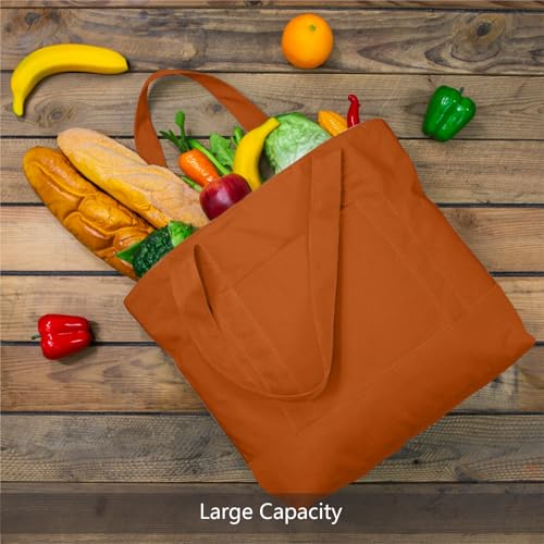 Image of TOPDesign 6-Pack Canvas Tote Bags with an External Pocket, Reusable Grocery Shopping Bags, Top Zipper Closure, Daily Essentials (Orange)