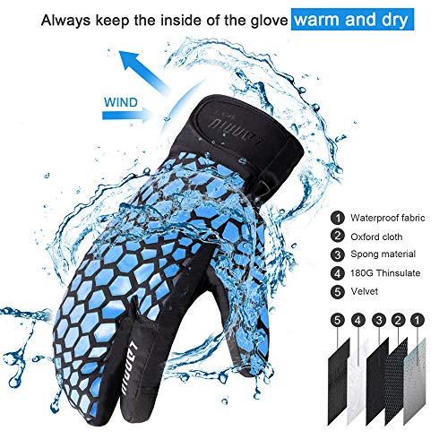 image for LANNIU Ski Gloves, Winter Glove Men Waterproof, 3-Finger Mittens Winte