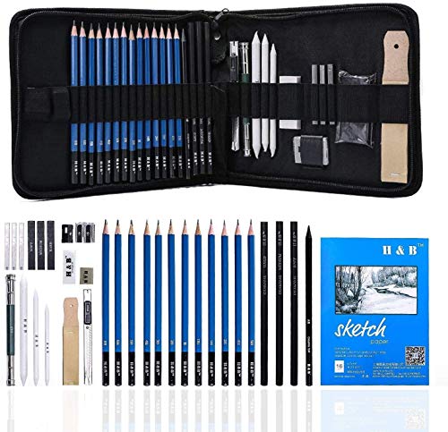 EEX Art Supplies, Graphite Drawing Pencils and Sketch Set, Professional Artist Drawing Kit Includes Charcoal Pencils, Graphite Pencils, Sticks, Sharpeners, Erasers and Sketch Pad