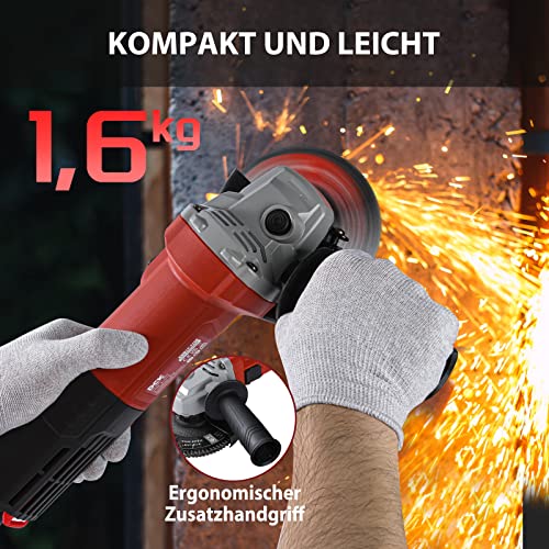DCK Professional Winkelschleifer, 1,100W Winkelschleifer, Leerlaufdrehzahl:1,1800/min, 115mm Scheiben-ø, Zweilochschlüssel und 4x Schruppscheiben(KSM17-115B) – Bild 7
