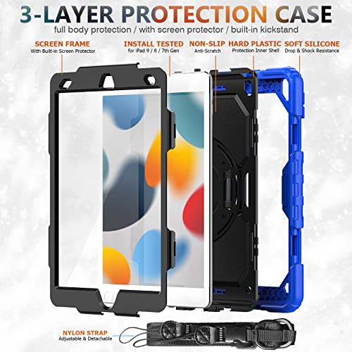 HUEZOE Case Compatible with iPad 10.2 Inch Model 2021/2020/2019, Shockproof Full Body Protection Cover for iPad 9/8/7 Generation, Blue - Image 4