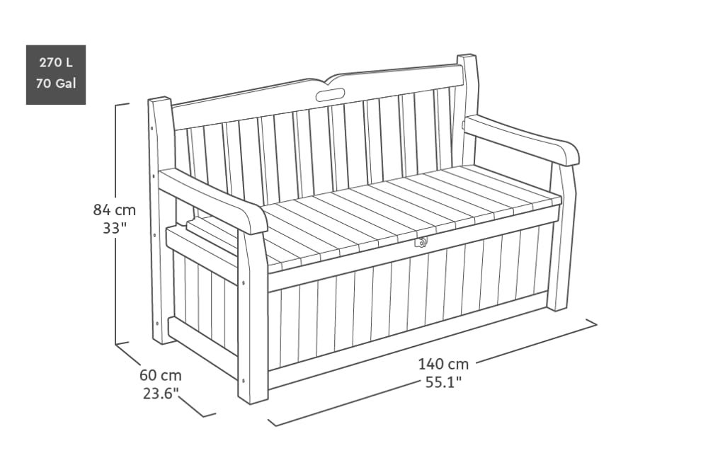 Keter Banc de Jardin avec Coffre de Rangement en resine texturée résistant aux intempéries, Banc de Rangement verrouillable, Gris