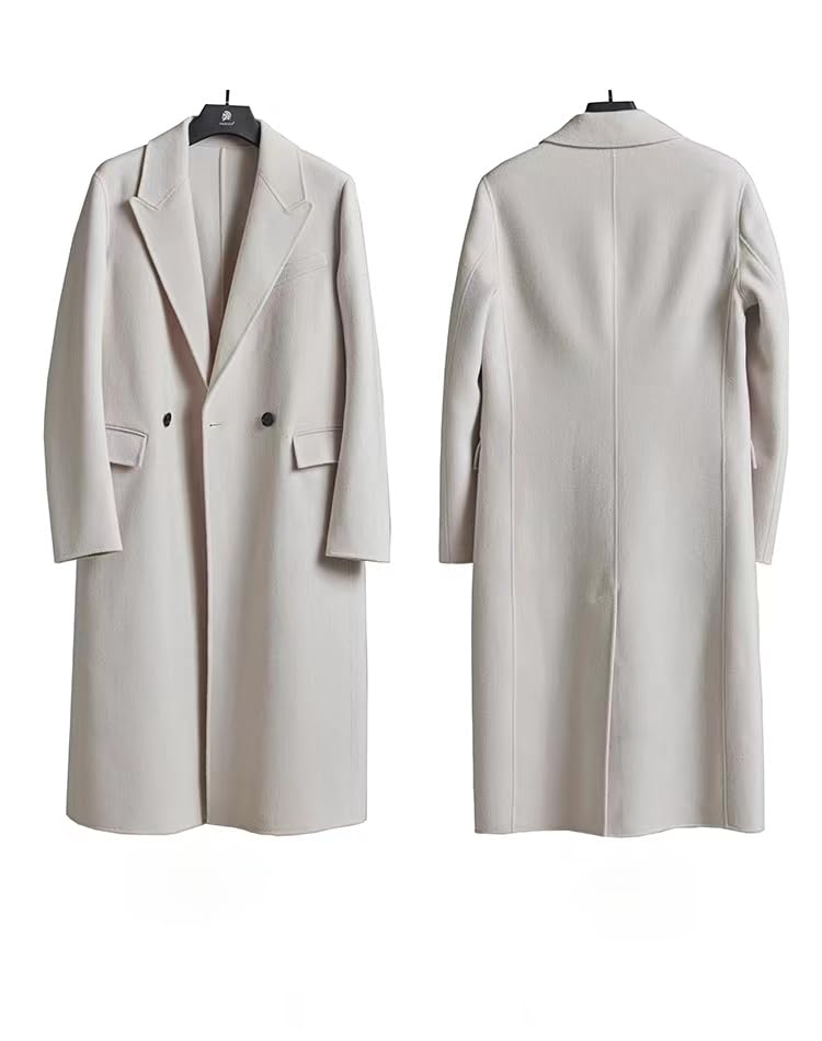 Image of Mens Double Breasted Luxury Wool Coat Full Length Overcoat Slim Fit