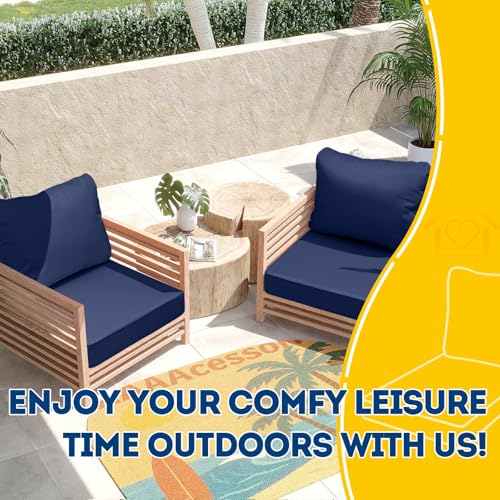 Image of AAAAAcessories Outdoor Deep Seat Cushions, Waterproof, Fade-Resistant Patio Furniture Replacement Cushions, 25.5 inch x 25.5 inch x 5 inch + 25.5 inch x 19 inch, Set of 2, Navy Blue