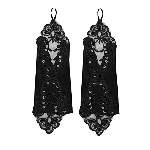 SIQITECH Handschuhe Damen Spitzenhandschuhe Lange Satin Hochzeitshandschuhe Pailletten Blumen Handschuhe Fingerlose Elegant Retro Mädchenhandschuhe für Hochzeit Party Karneval Tanzen Cover