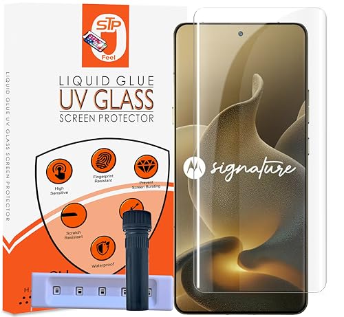 Image of STP FEEL HD+ UV Tempered Glass Screen Protector Guard Compatible For Motorola Signature 5G (6.8 Inch, Pack of 1) Full Adhesive UV Curved Case Friendly HD Clarity with easy installation kit