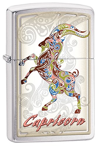 Zippo Lighter - Zodiac Sign Personalized Customize Message Engraving on Backside (Capricorn)